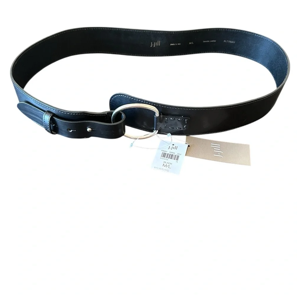 NWT J.JILL Y2K Black Fine Italian VTGE Leather Belt M/L Silver finished hardware